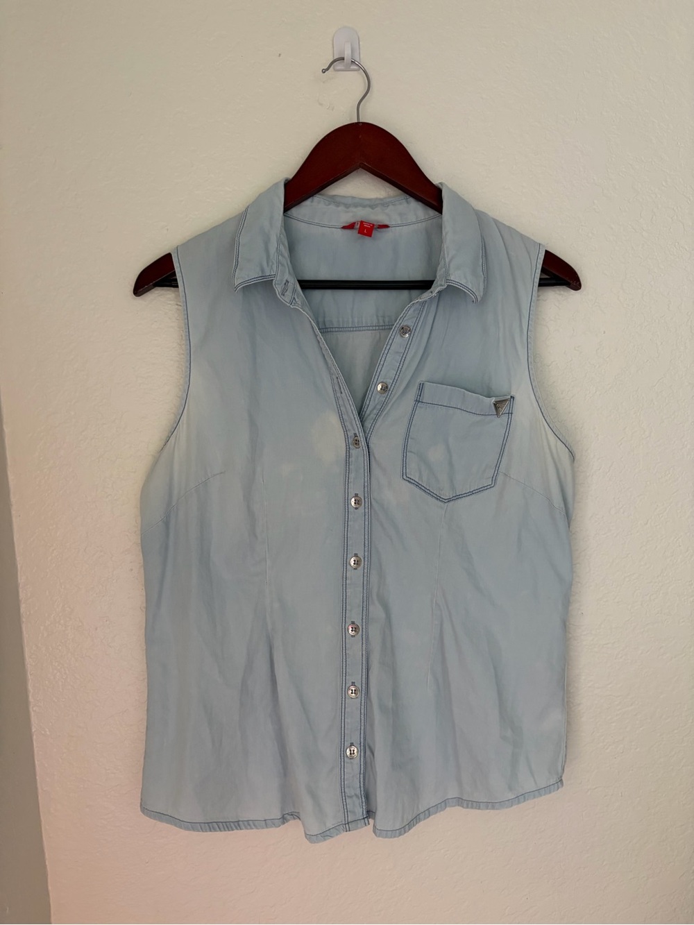 Guess Light Blue Sleeveless Button-Down Shirt